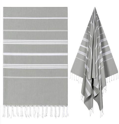 cabanana Turkish Beach Towel Oversized - 40x70 Quick Dry Sand Free Thin Beach Towels for Adults,Extra Large Cotton Lightweigh Travel Towel for Beach Accessories (New Grey)