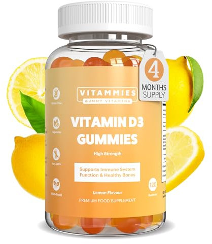 Vitammies Vegan Vitamin D3 Gummies 4000 IU | High Strength Vitamin D Chewable Gummies | 4 Month Supply | Vegetarian | Gluten-Free | Non-GMO | 120 Count | Lemon Flavour | Vitamin D Gummies for Adults