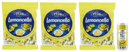 3er-Pack Fida Perugia Lemoncella,Bonbons gefüllte mit Zitronenlikör,175g Beutel + 1er-Pack Kostenlos San Benedetto Eistee mit Zitrone Ohne Zucker 330ml Dose