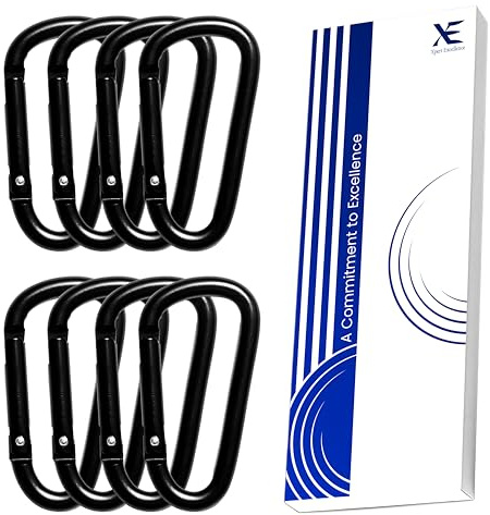 XE Karabinerhaken aus Edelstahl – Robuste Schwarze Karabinerhaken, D-Schlüsselanhänger-Clips für Schlüssel, Rucksack, Hundeleine, Angeln, Camping und Reisen