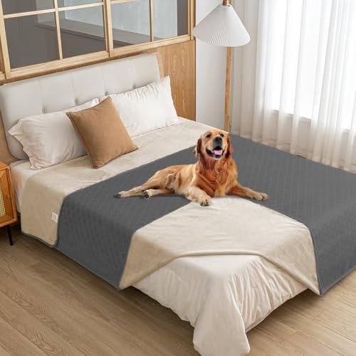 WIKEHOEX wasserdichte Hundedecke,203x229cm Outdoor Hundematte Waschbar für Grosse Hunde,Flauschig Katze ndecke und Weich Beidseitiger Sofabezug-Schutz,Grau+Beige