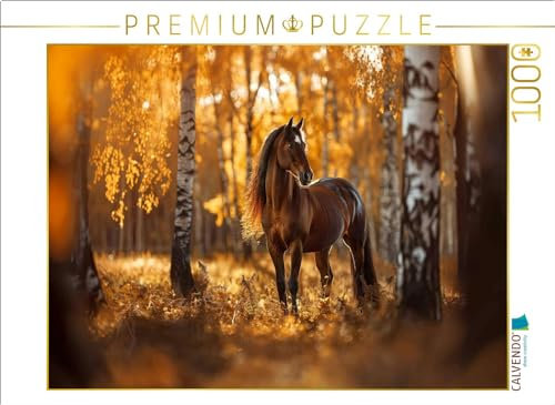 CALVENDO Puzzle Braunes Pferd im Herbstwald | 1000 Teile Lege-Größe 64 x 48 cm Foto-Puzzle für glückliche Stunden