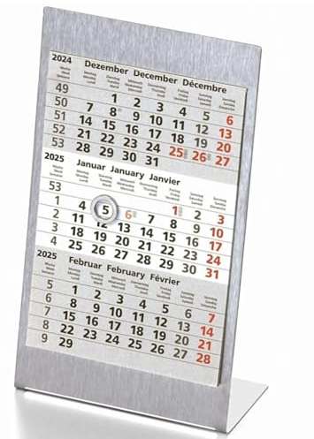 VZL Tischkalender 2025/2026 Edelstahl inkl. Magnet und Block - 3 monats kalender 2025 2026 - Tischkalender 2025 - Tischkalender 2026 - Kalender 2025 und Jahreskalender 2025 - tischkalender 2025 2026