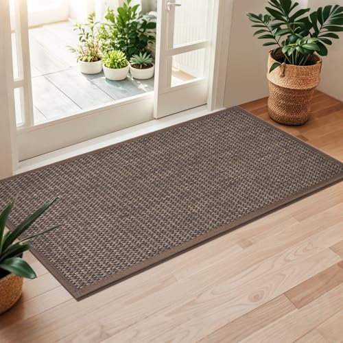 LEKEEPGO Door Mat 60 x 120 cm, Non Slip Door Mat Indoor Entrance, Rubber Backing Indoor Door mat Washable Absorbent Low-Profile Doormat Front Entryway Entry Resist Dirt Inside Door Mats, Brown