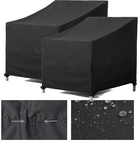 F&J Outdoors Garten Stuhlabdeckungen Lounge Stuhl Schaukelstuhl Adirondack Stuhlabdeckung Wasserdichte Taille Kordelzug Enge Outdoor Möbel Bezüge Rattan Sofa Stuhlabdeckungen 71x76x66/91cm,2 Stück