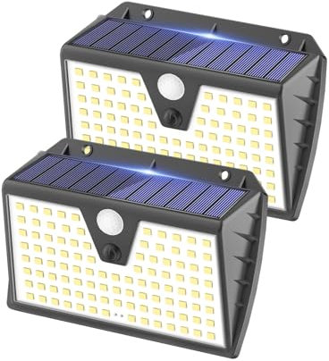 SEZAC Faretti Solari a Led da Esterno,3 Modos Luci Solari da Giardino, IP67 Impermeabili Luce Solare Led Esterno, Lampade Solare per la Sicurezza e L'illuminazione(2 Pezzi