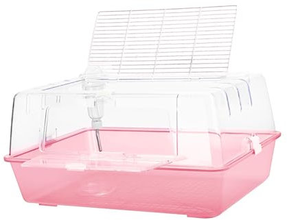 Colcolo Hamsterkäfig-Lebensraum, süßer Lebensraum für kleine Haustiere, kaufester Hasenkäfig, zu öffnende Oberseite, transparente Seiten, ROSA