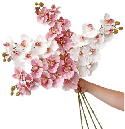 Künstliche Motten-Orchideen, 2 Stück, je 9 Blüten, langer Stiel, künstliche Orchidee für Vase (Rosarot)