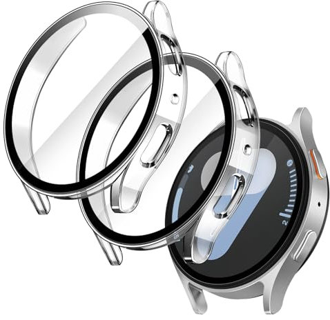JETech Cover con Pellicola Protettiva per Samsung Galaxy Watch 7 44mm, Custodia Protettiva Complessiva, Incorporato Vetro Temperato Film Alta Sensibilità, 2 Pezzi (Trasparente)