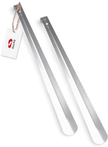 SULPO 2er Pack 51cm Stabil Schuhlöffel aus Edelstahl - Schuhlöffel Lang - Schuhlöffel Metall mit Aufhängeloch - Schuhanzieher Lang - Shoe Horn