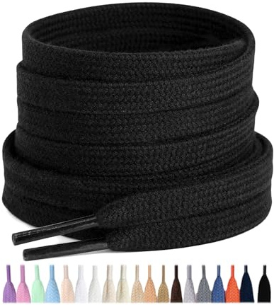 Stepace 2 Pairs of Premium Flat Shoelaces 100% Cotton – Thickness 8 mm – Replacement Shoe Laces for Sneakers Trainers, 2 x black., 110
