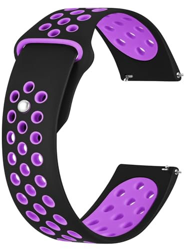 BISONSTRAP Armband für Damen und Herren, Belüftet Silikon Uhrenarmband, Sport Ersatzband mit Schnellverschluss, 22mm, Schwarz/Lila
