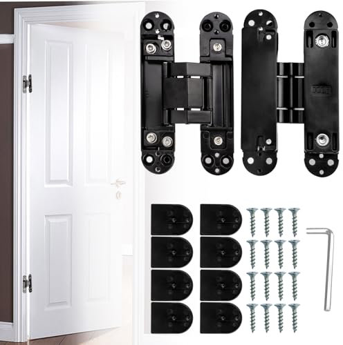 Cokritsm Cerniere per porte a scomparsa 180mm,Cerniera invisibile pesanti, carico 80 kg, cerniere per porte pieghevoli 3D con viti a chiave esagonale, apertura a 180º