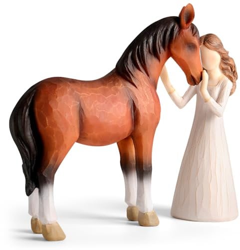 Horse Gifts for Girls Women- Girl Embraces Horses Figurines Horse's Lovers Presents,Symbol of Friendship Horse Ornaments, Handcrafted Resin Horsey Statue Home Decor Keepsake Gift for Women Girls