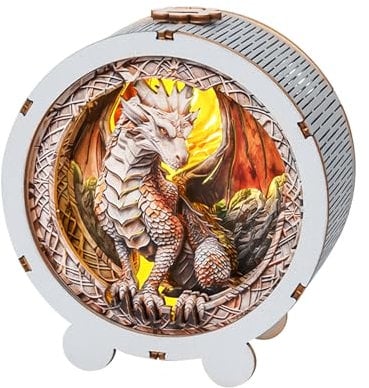 KAAYEE 3D Puzzle Nachtlicht Erwachsene, (Silberner Drache) 3D Holzpuzzle Nachtlicht, Wooden Puzzle 3D Night Light, 3D Puzzle Holz Nachttischlampe