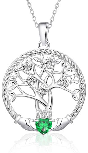 Collier Arbre de Vie pour Femme en Argent 925, Pendentif Arbre de Vie Avec Pierre de Naissance pour I'anniversaire Mai, Bijoux Emeraude, Idées de Cadeaux pour Elle, Petite Amie, Fille, Sœur