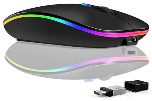 Lveheay LED Kabellose Maus für Laptop, wiederaufladbare Bluetooth Maus mit BT5.0 und USB-A & USB-C 2in1 Dualer Empfänger,1kompatibel mit TypeC und USB-Port-Geräten/MacBook Pro/Air/iPad/Laptop