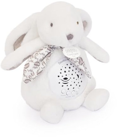 DOUDOU ET COMPAGNIE - Veilleuse Musicale Lapin blanc avec Projection d’Étoiles – Doudou Peluche avec Mélodies et Lumières Apaisantes – Compagnon Nuit Bébé – Idée Cadeau Naissance - DC4202