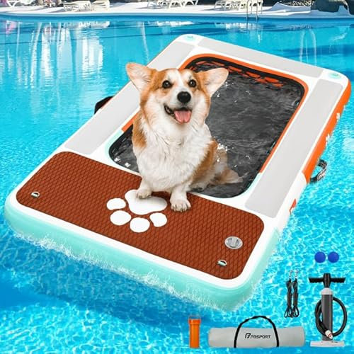 FBSPORT Rampa Piscina Perros,Flotador para Perros, Flotador Inflable para Piscina, Lagos, Barcos y Mar, Plataforma Flotante Antideslizante de EVA con Ramp