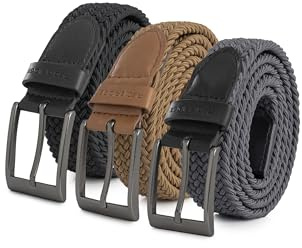 Redbridge Elastischer Flechtgürtel mit Metallschließe – Flexibler Stoffgürtel im 3er-Set Schwarz/Braun/Grau 100