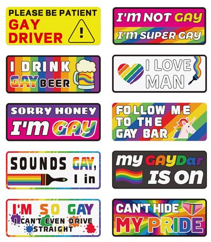 BOXOB 10stk Lustige Gay-Autoaufkleber, Wasserdichte Lustige Automagnete Gay-Aufkleber LGBT-Magnetische Stoßstangenaufkleber Reflektierende Regenbogen-Autoaufkleber für Fahrzeuge und LKWs