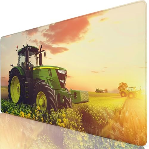 Mauspad 900x400mm Landschaft Mauspad Groß Schreibtischunterlage Traktor Mousepad XXL 90x40cm mit Nicht rutschender Unterlage, Vernähte Kanten WassXerdicht Maus Pad für Laptop, Office Geschenke Y8-413