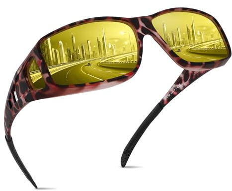 kunchu Night Driving Glasses For Men-Anti Glare Night Driving Glasses For Women-Yellow Lens Night Vision Glasses-Black Glasses-Wrap Around Sunglasses Mens,A06