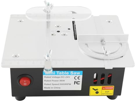 Mini sierra de mesa para artesanos, sierra de mesa portátil con 4 cuchillas, 100 W, sierra circular multifunción, 7 velocidades ajustables, hoja de sierra de altura ajustable, sierra circular