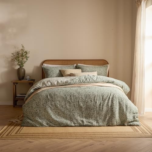 Yard Perrie Leaf Duvet Cover Set (Forest, King) | Relaxed cotton muslin with a reversible floral design