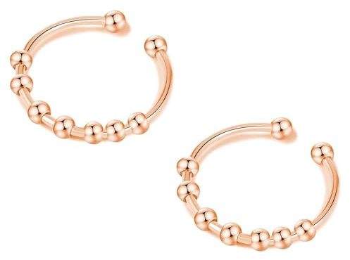 YOGAZEN 2 Stück Anxiety Ring Roségold, Anti Stress, Shade Anxiety Ring, Edelstahl Angst, Stressring Ringe, für Panikattacken Daumenring,Finger Stimmungsring, Frauen (Roségold)