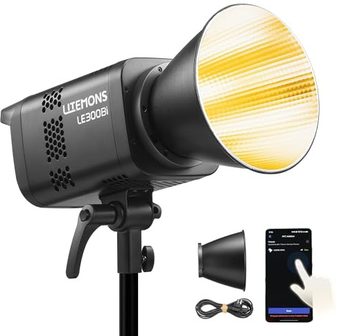 GODOX LITEMONS LE300Bi - Luce video a LED, 320 W, Bi-Color 2800 K-6500 K, Bowens Mount 58900lux @5600 K, 1 m, supporta il controllo APP, NFC, DMX CRMX (nero)
