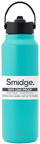Smidge Large Insulated Water Bottle 1.2L Aqua – BPA-Free Stainless Steel Reusable Flask with Sipping lid, Leakproof, Vacuum Sealed for Hot & Cold Drinks