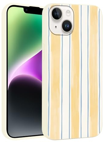 Foonary Stripes Phone Case for iPhone 14 Plus Cute Fashion Pattern Case 6.7, Aesthetic Trendy Stylish Design Women Girly Cover Camera Protective Slim Silicone Shockproof, Yellow