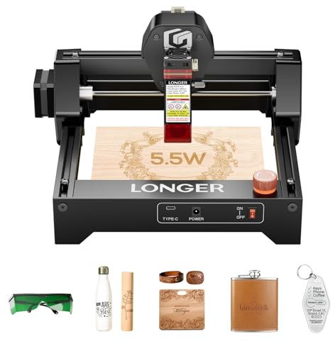 LONGER Ray5 Mini Laser Engraving Machine with WiFi Control and Emergency Stop, for Wood, Acrylic, Leather and DIY Projects, 130 x 130 mm Working Area, 5.5W