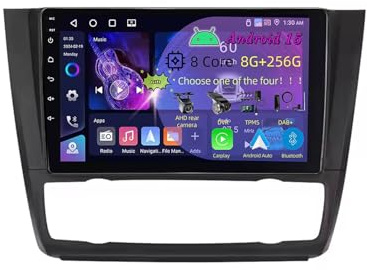9 inch Android 15 Double Din Touchscreen Car Radio for BMW 1 Series E81 E82 E87 E88 2004-2012 with Carplay AHD Backup Camera GPS Navigation Steering Wheel Controls Bluetooth(C2 4+32G)