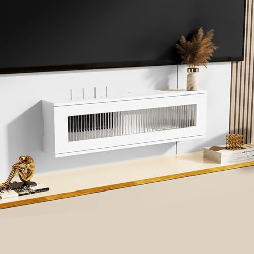 XCLOOZGL Router Schrank Aus Massivholz Langlebig Router Box Wand-Organizer Zum Verstecken des Routers Steckdosen Modem Kabelbox Aufbewahrungsbox Für Schlafzimmern Büros,Whitea,70X11X21cm