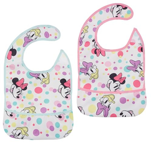 Ellepi Baberos Disney plastificados con bolsillo, 2 unidades Minnie & Mickey