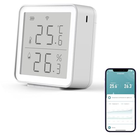 Wlan Thermometer Hygrometer, 2.4G WiFi Smart Thermometer mit App, Wlan temperatursensor Innen,°C/°F umschaltbar, Kompatibel mit Alexa/Google Home/Tuya/Smart life, -10~50℃,Remote Monitoring