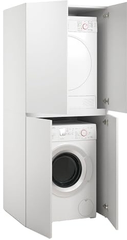 Dmora Armadio Multiuso Grande Lobelia 70x195h cm Bianco un Ripiano Apertura Battente, Porta Lavatrice e Asciugatrice Made in Italy