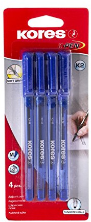 Kores K2 4 Stück Kugelschreiber dreieckig mit Soft Grip Spitze 1 mm Medium Tinte Blau
