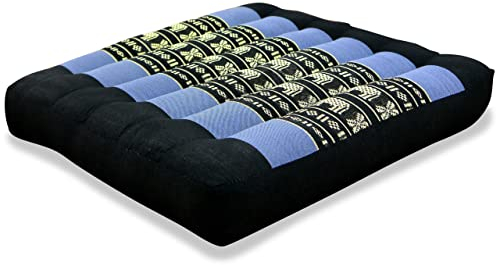 livasia Sitzkissen klein - 35x35x6cm - Bodenkissen Indoor/Outdoor, Meditationskissen Yogakissen, Stuhlauflage Palettenmöbel, Steppkissen Auflage Stuhl Bank handgefertigt (Blau/Elefanten)
