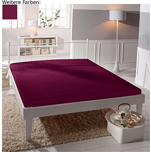 REDBEST Jersey-Stretch Spannbettlaken San Francisco 100% Baumwolle, Beere Größe 180x200 cm - 200x200 cm - weiche Qualität, bügelfrei, Rundumgummi, bis 20 cm Höhe