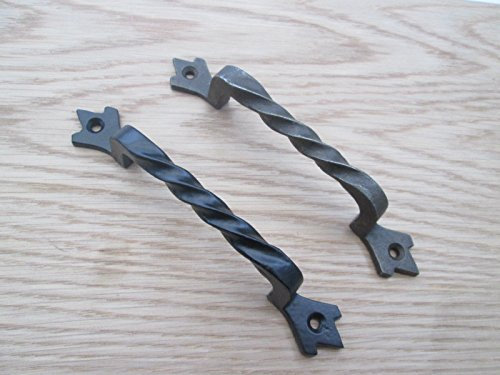 IRONMONGERY WORLD®CAST Iron Kitchen Cabinet Door Cupboard Chest Drawer D Twisted Pull Handle (Black Antique)