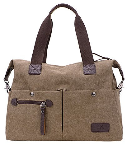 PB-SOAR Unisex Vintage Canvas Shopper Schultertasche Umhängetasche Handtasche Reisetasche (Braun)