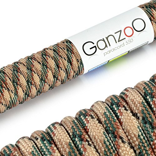Ganzoo Paracord 550 Seil, Nylon-Polyester, 4mm, Typ 3, 30 Meter, 7 Kernstränge, Outdoor-Schnur, Allzweck-Seil, Hundehalsband, Hundeleine, Armband knüpfen, Camping, Survival - Camouflage 6