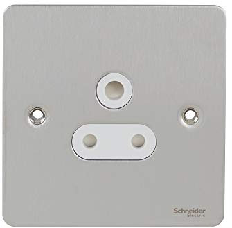 Schneider Electric Ultimate Flat Plate - Unswitched Single Power Socket, Round Pin, 5 A, GU3280WSS, Stainless Steel with White Insert
