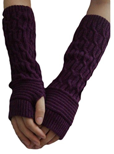 HENGSONG Damen Mädche Winter Fingerlose Armstulpen Stricken Pulswärmer Lange Elastische Halbfinger Handschuhe Fingerlose Handwärmer Sporthandschuhe (lila)