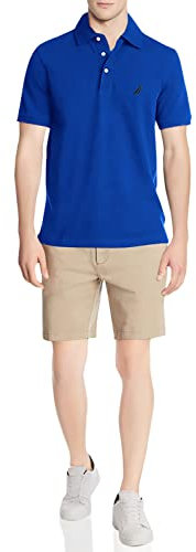 Nautica Men's Short Sleeve Solid Stretch Cotton Pique Polo Shirt, Bright Cobalt, Medium