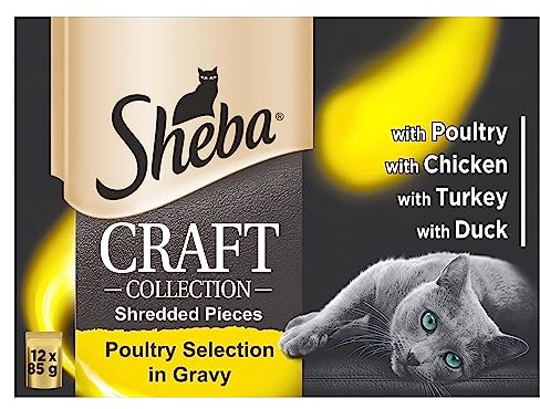 Sheba Craft Collection, Wet Cat Food Pouches, Poultry Selection in Gravy, 12 x 85 g transparent