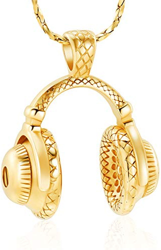 Imrsanl Feuerbestattungsschmuck, Kopfhörer-Urnen-Halskette für Asche, Edelstahl, Andenken, Denkmal, Musik-Headset-Anhänger, Ascheschmuck, Gold